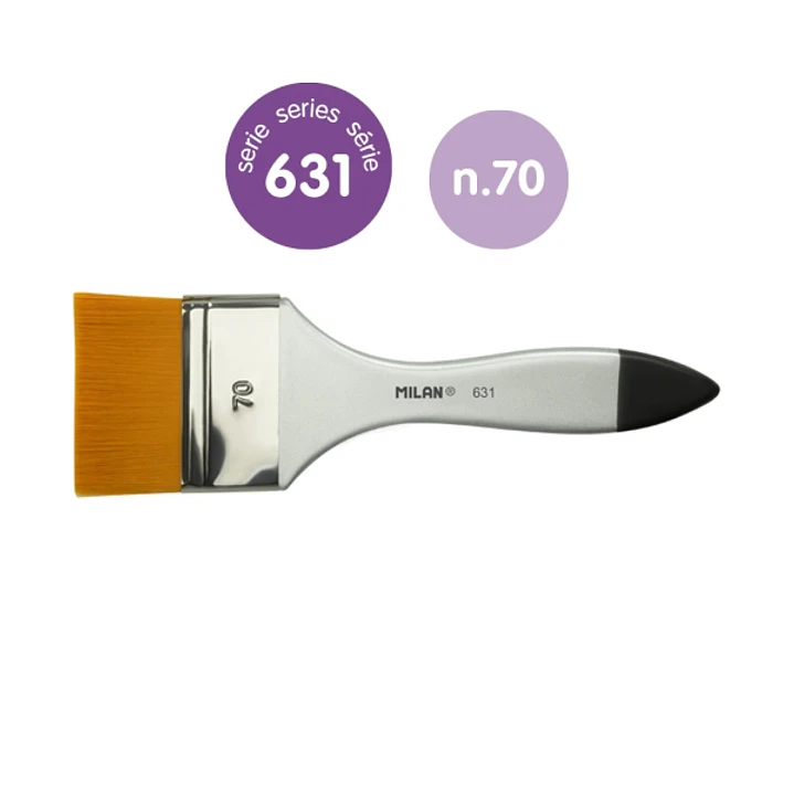 Milan 631 Premium Synthetic Paletina de 70mm - Pelo Sintetico - Mango de Madera Barnizada - Color Plata 1