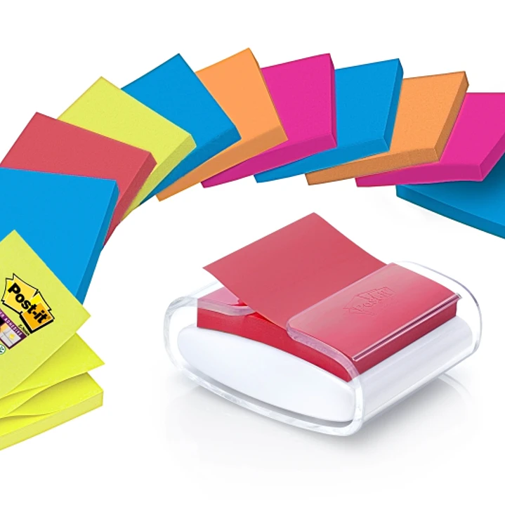 Post-It Super Sticky Dispensador con 12 Blocs de 90 Z-Notas - Dispensador Pro - Forma Cuadrada - 76x76mm - Color Blanco 1