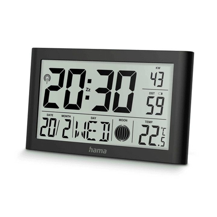 Hama Martinique Reloj de Pared Digital - Termometro - Visualizacion de Fases Lunares - Zona Horaria Ajustable - Radio - 20x12x2.6cm - Color Negro 1