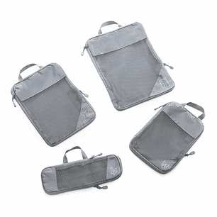 Innovagoods Compakube Pack de 4 Bolsas Organizadoras de Compresion para Maletas - Transpirable - Doble Cremallera - Varios Formatos - Color Gris