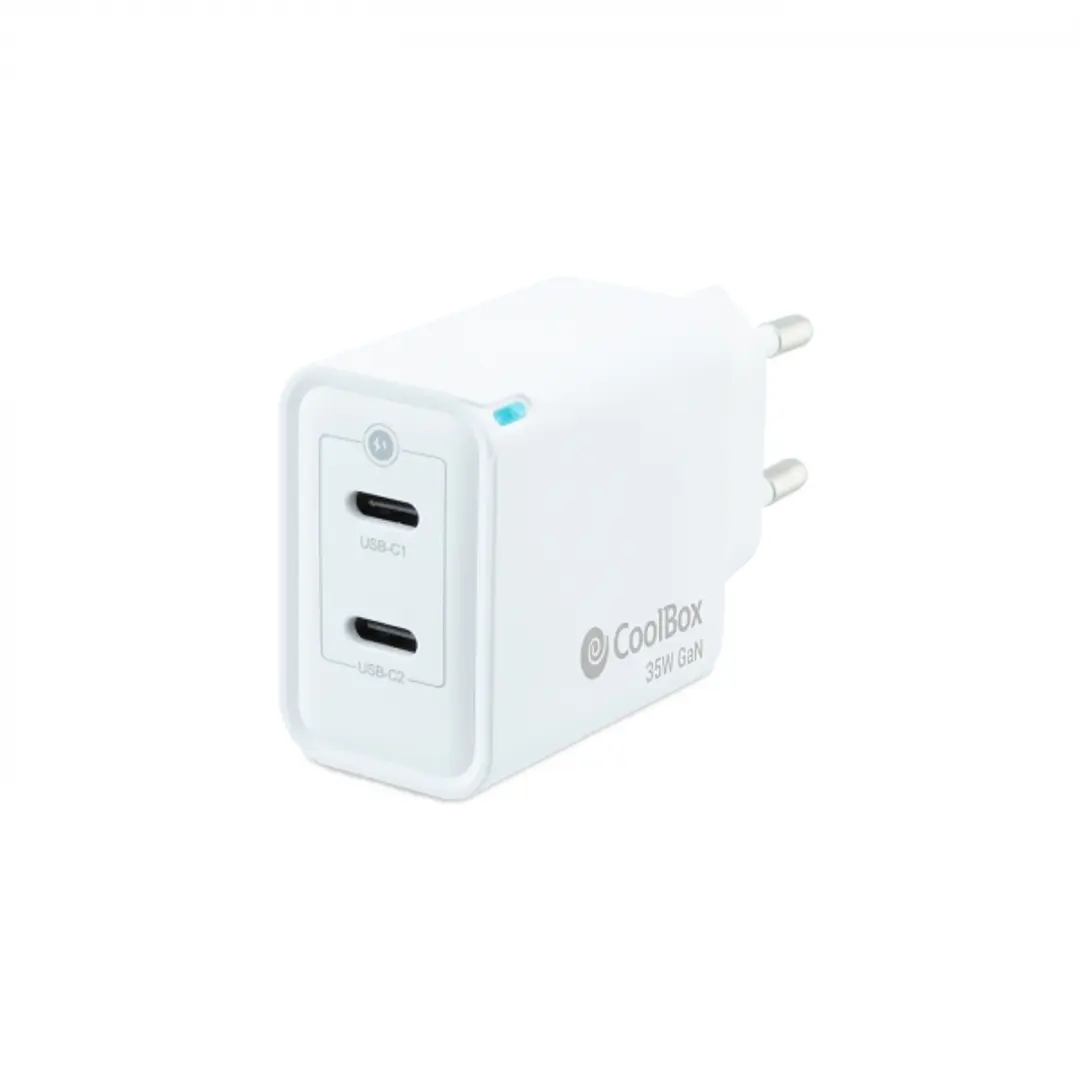 Coolbox Cargador de Pared 35W QC3.0 + PD - 2xUSB-C - Carga Rapida - Tecnología GaN - Color Blanco 1