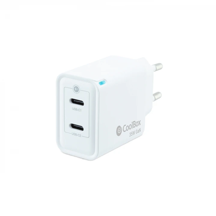 Coolbox Cargador de Pared 35W QC3.0 + PD - 2xUSB-C - Carga Rapida - Tecnología GaN - Color Blanco 1