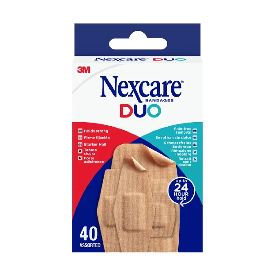 Nexcare Duo Pack de 40 Apositos Surtidos - Retirada Sin Dolor - Transpirables - Resistente al Agua - Color Piel 1