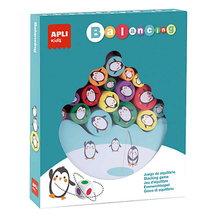 Apli Juego de Equilibrio de Pingüinos - 16 Piezas de Madera de Alta Calidad - Base en Forma de Iceberg - Dado con Colores - 3 Tamaños de Pingüinos - M