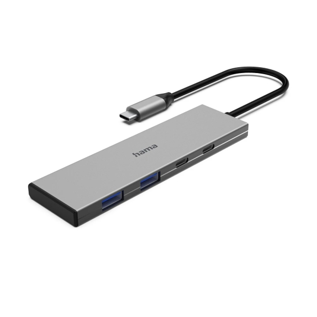 Hama Essential Hub USB 3.2 - Potencia Maxima 100W - Cable USB-C Integrado de 15cm - 2x USB-C - 2x USB-A - Power Delivery - Color Gris 1