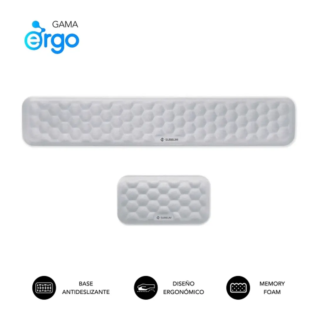 Subblim Pack Ergo Airpadding Reposamuñecas para Teclado y Raton - Espuma Viscoelastica 65D - Tejido AirMesh Transpirable - Base Antideslizante - Color 1