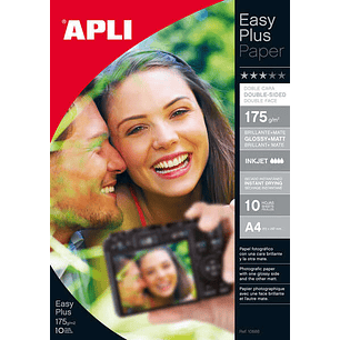 Apli Pack de 10 Hojas Papel Fotografico Photobright Doble Cara A4 175g - Brillante en una Cara y Mate en la otra - Indicado para Impresoras Fotografic