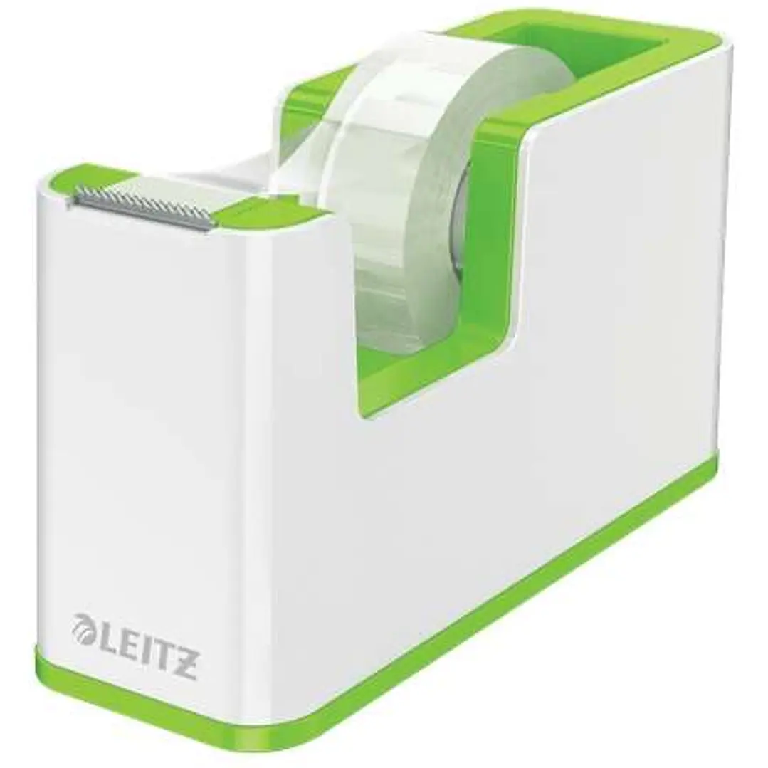 Leitz WOW Dispensador de Cinta Adhesiva - Para Rollos de hasta 19mm x 33m - Incluye Cinta Autoadhesiva Escribible - Color Blanco/Verde 1