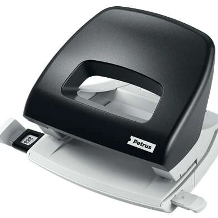 Petrus 80 Taladro Perforador Pequeño - Hasta 16 Hojas - Marcas de Formato - Facil Vaciado - Punzones 5.5mm - Color Negro 1