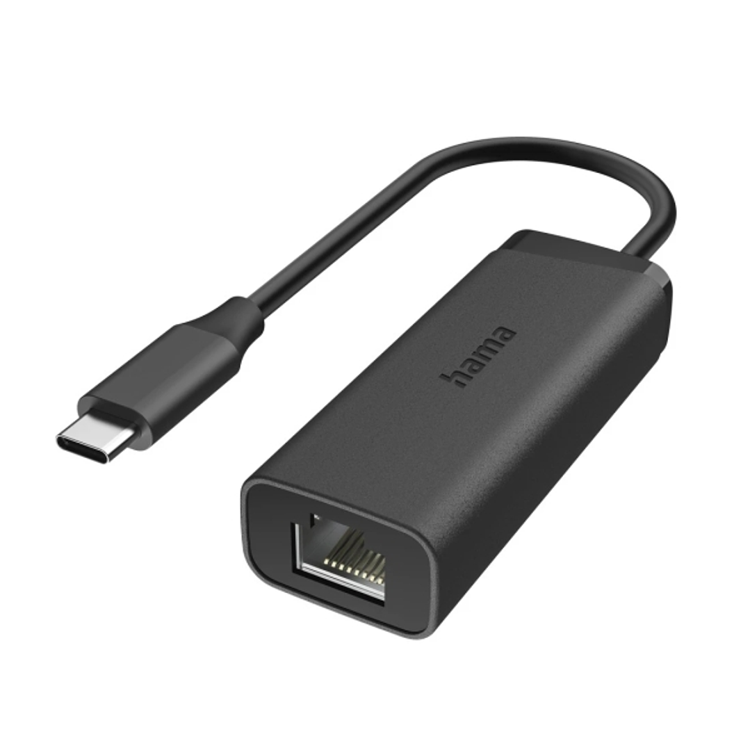 Hama Essential Adaptador de Red - USB-C Macho - Ethernet RJ45 Hembra - Velocidad hasta 2.5Gbit/s - Color Negro 1