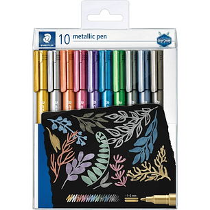 Staedtler Metallic Pen Pack de 10 Rotuladores de Punta Fina - Trazo 1 - 2mm Aprox - Tinta Base de Agua - Colores Surtidos