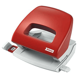 Petrus 80 Taladro Perforador Pequeño - Hasta 16 Hojas - Marcas de Formato - Facil Vaciado - Punzones 5.5mm - Color Rojo