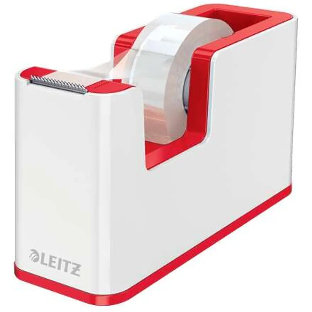 Leitz WOW Dispensador de Cinta Adhesiva - Para Rollos de hasta 19mm x 33m - Incluye Cinta Autoadhesiva Escribible - Color Blanco/Rojo 1