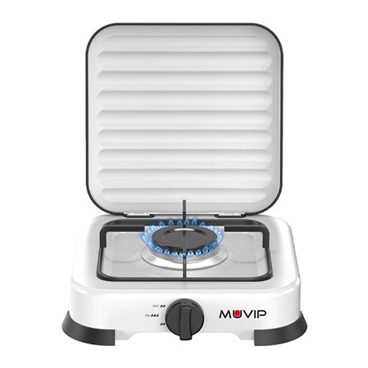 Muvip Vulcano Cocina de Gas con 1 Fuego - Tapa Protectora - Patas de Goma - Superficie Esmaltada - Quemador Extraible - 26.8x26x8x5.9cm - Color Blanco 1