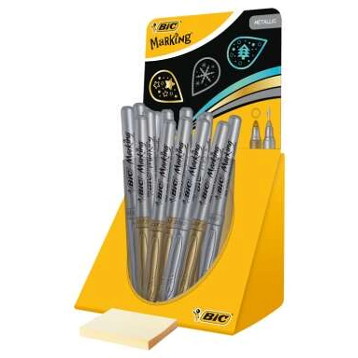 Bic Marking Metallic Expositor de 24 Rotuladores Permanentes - Punta 1.8mm - Trazo 0.8mm - Color Oro y Plata 1