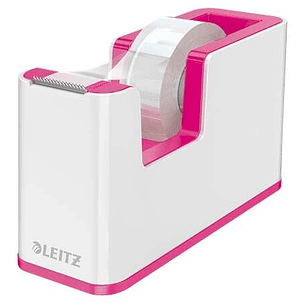 Leitz WOW Dispensador de Cinta Adhesiva - Para Rollos de hasta 19mm x 33m - Incluye Cinta Autoadhesiva Escribible - Color Blanco/Rosa