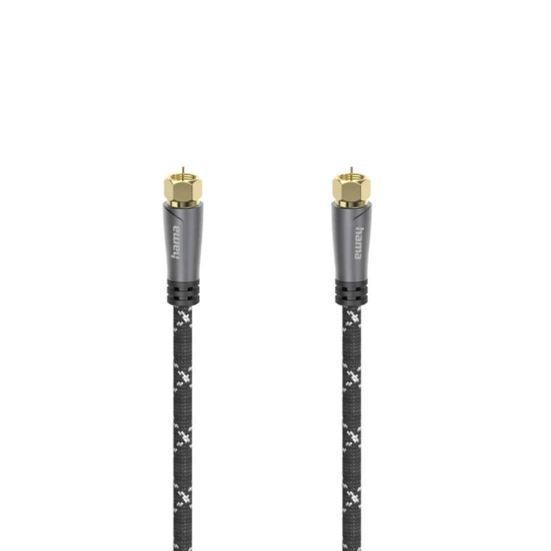 Hama Prime Cable Coaxial de Antena - Longitud 1.5m - Terminales Chapados en Oro - Conector F Macho - Apantallamiento 120dB - Impedancia 75Ohm - Color  1