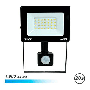 Elbat Foco LED con Sensor de Movimiento - Potencia: 20W - Lumenes: 1900 - Luz Fria 6.500K - Vida Util: 30.000 - 50.000 Horas - Angulo 120º - Proteccio
