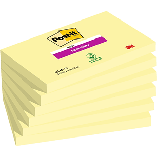 Post-It Super Sticky Pack de 6 Blocs de 90 Notas Adhesivas Reposicionables - Forma Rectangular - Color Amarillo Claro