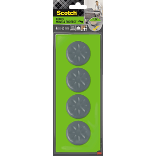 Scotch Move and Protect Flex Pack de 4 Patines Deslizantes Adhesivos - Diametro de 50mm - Soporta hasta 400kg - Color Gris