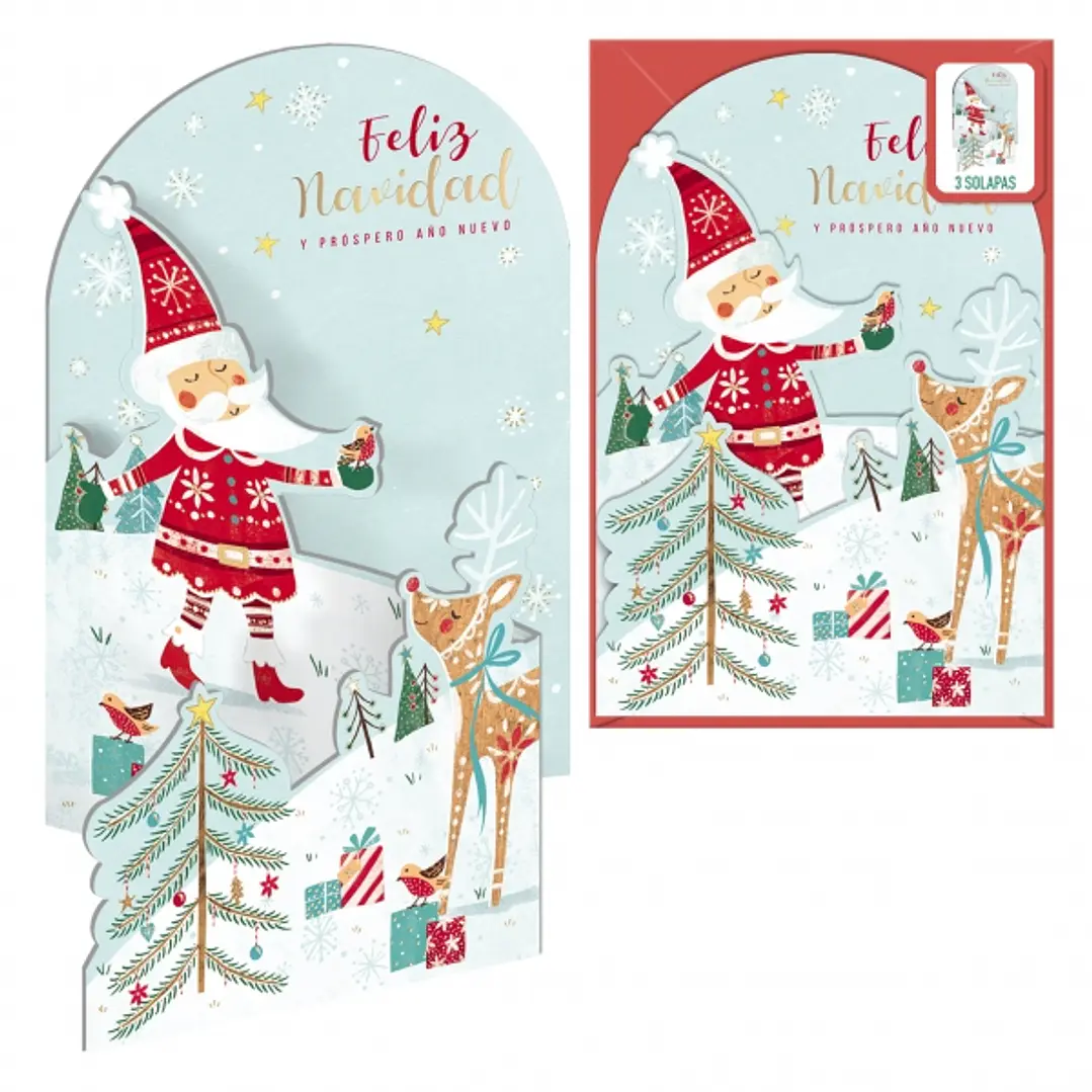 Dohe Santa en la Nieve Pack de 6 Tarjetas Desplegables de Felicitacion Navideña con Sobre - Impresas a todo Color 1