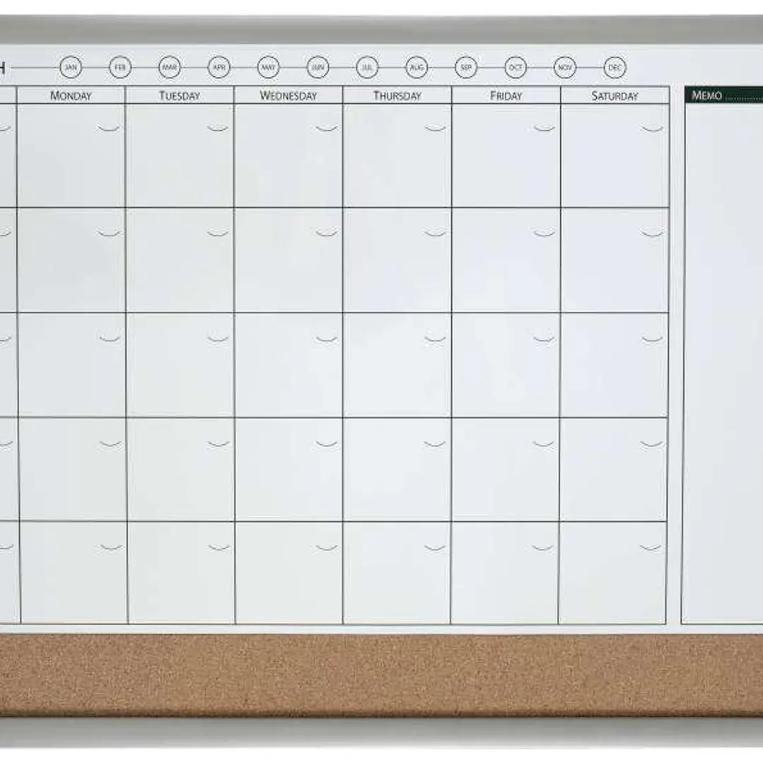 Nobo Planificador Pizarra Magnetica Pequeña con Tablero de Anuncios de Corcho 585x430mm - Semanal y Mensual - Marco Plateado y Negro - Incluye Rotulad 1