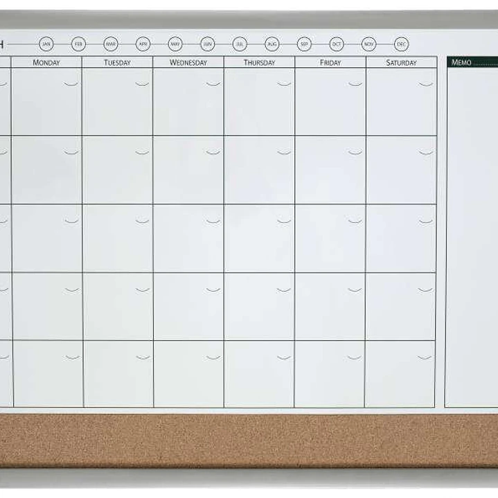 Nobo Planificador Pizarra Magnetica Pequeña con Tablero de Anuncios de Corcho 585x430mm - Semanal y Mensual - Marco Plateado y Negro - Incluye Rotulad 1