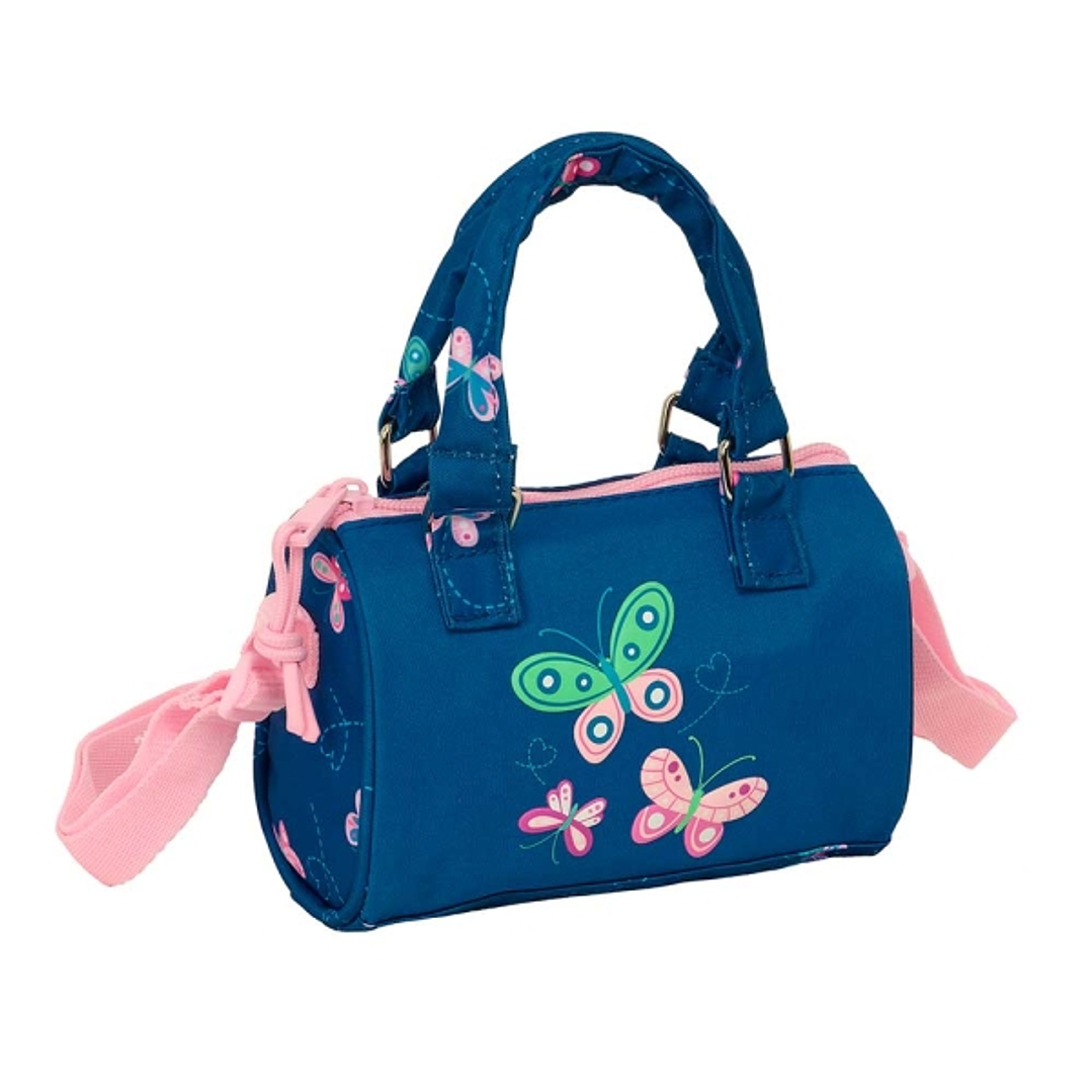 Safta Blackfit8 Mariposas Bolso - Cremallera - Interior Forrado - Asas de Mano y Bandolera - 1.20L - Detalles de Mariposas - 160x75x100mm - Color Azul 1