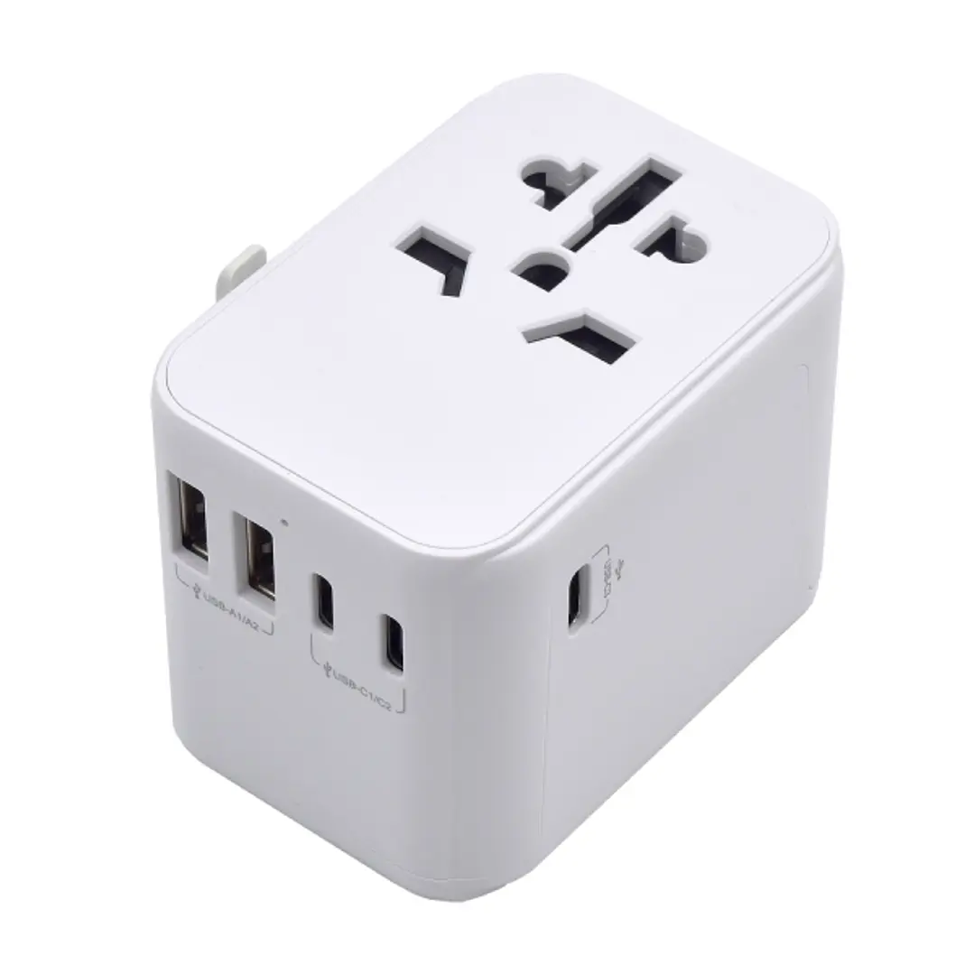 Ewent Adaptador de Viaje Universal - Conexiones para Europa (Schuko), USA, UK, Australia - 2xUSB-A - 3xUSB-C - Color Blanco 1