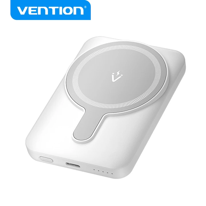Vention PowerBank 5000mAh Magnetico Inalambrico - USB-C Dual - 20W - Display Luminoso - Carga Rapida - Material Resistente - Color Blanco 1