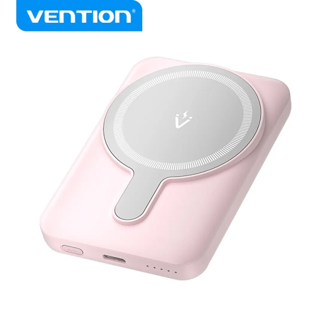 Vention PowerBank 5000mAh Magnetico Inalambrico - Carga Rapida 20W - USB-C Dual - Display Luminoso - Color Rosa 1