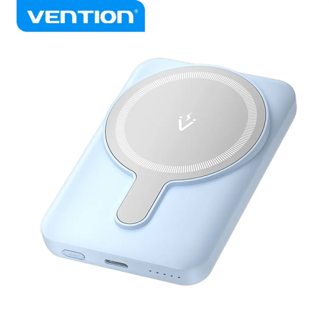 Vention PowerBank 5000mAh Magnetico Inalambrico - USB-C Dual - Carga Rapida 20W - Display Luminoso - Color Azul 1