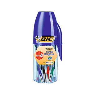 Bic Cristal Original Megatubo con 16+4 Gratis Boligrafos de Bola - Punta redonda de 1mm - Trazo 0.4mm - Tinta con Base de Aceite - Colores Surtidos