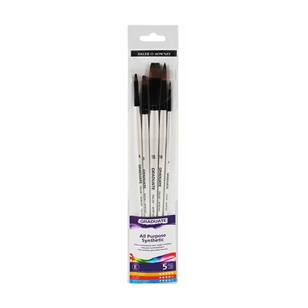 Daler Rowney Graduate Pack de 5 Pinceles Multitecnica - Pelo Sintetico - Mango Largo 1