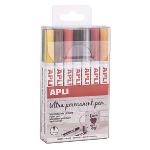 Apli Rotuladores Tinta Permanente Punta Fina - Pack 14 Colores - Base Aceite - Resistente Al Agua - Soporta Hasta 60°C