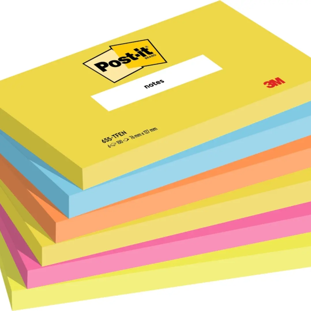 Post-It Pack de 6 Blocs de 100 Notas Adhesivas Reposicionables - Forma Rectangular - 76x127mm - Colores Surtidos 1
