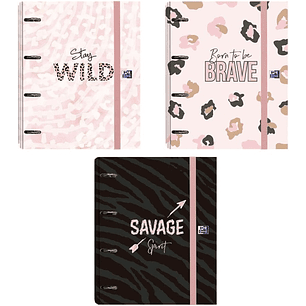 Oxford Animal Print Europeanbinder A4+ Carpeta de Anillas 4D 35mm con Recambio 5x5 - Lomo de 45mm - Tapa Extradura con Cierre de Goma elastica - 3 Dis