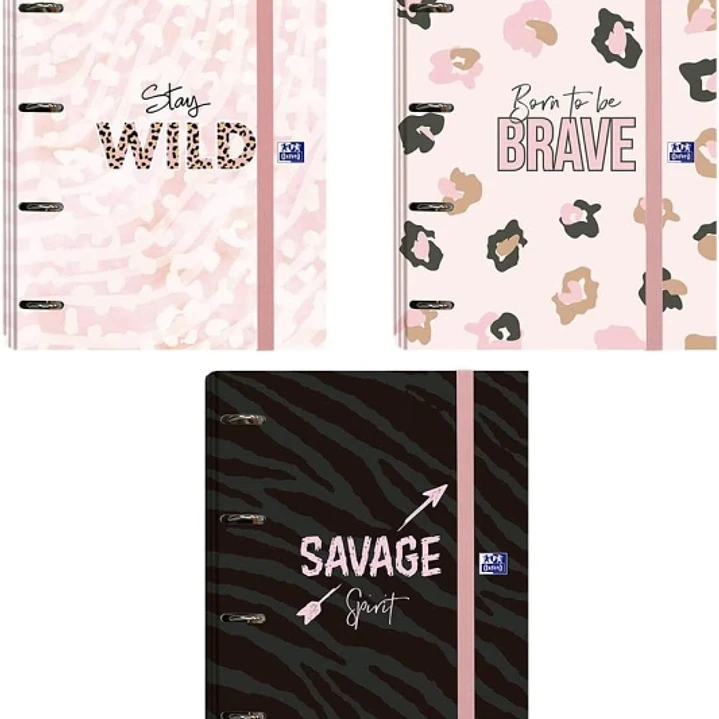 Oxford Animal Print Europeanbinder A4+ Carpeta de Anillas 4D 35mm con Recambio 5x5 - Lomo de 45mm - Tapa Extradura con Cierre de Goma elastica - 3 Dis 1