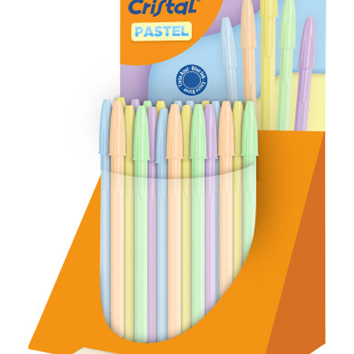 Bic Cristal Pastel Expositor con 40 Boligrafos de Bola - Cuerpo Opaco en Colores Pastel - Punta redonda de 1mm - Trazo 0.4mm - Tinta con Base de Aceit 1