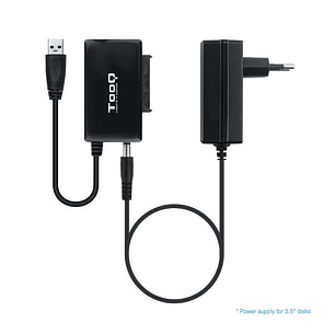 Tooq Adaptador USB 3.0 USB-A a SATA para Discos Duros de 2.5” y 3.5” con Alimentador - Color Negro