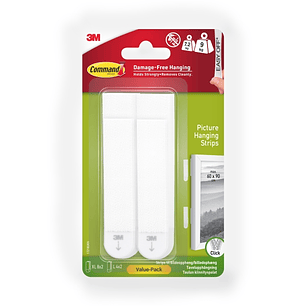 Command Pack de 24 Tiras Adhesivas para Objetos Pesados - 4 Pares L + 8 Pares XL - Soporta hasta 9kg - Color Blanco