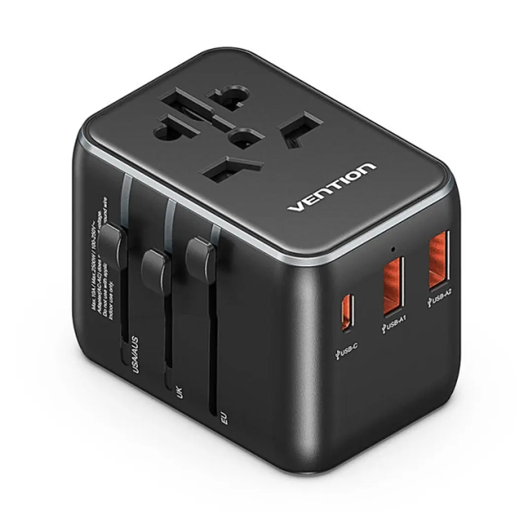 Vention Cargador de Viaje Universal - 1xUSB-C, 2xUSB - 20W - Color Negro 1