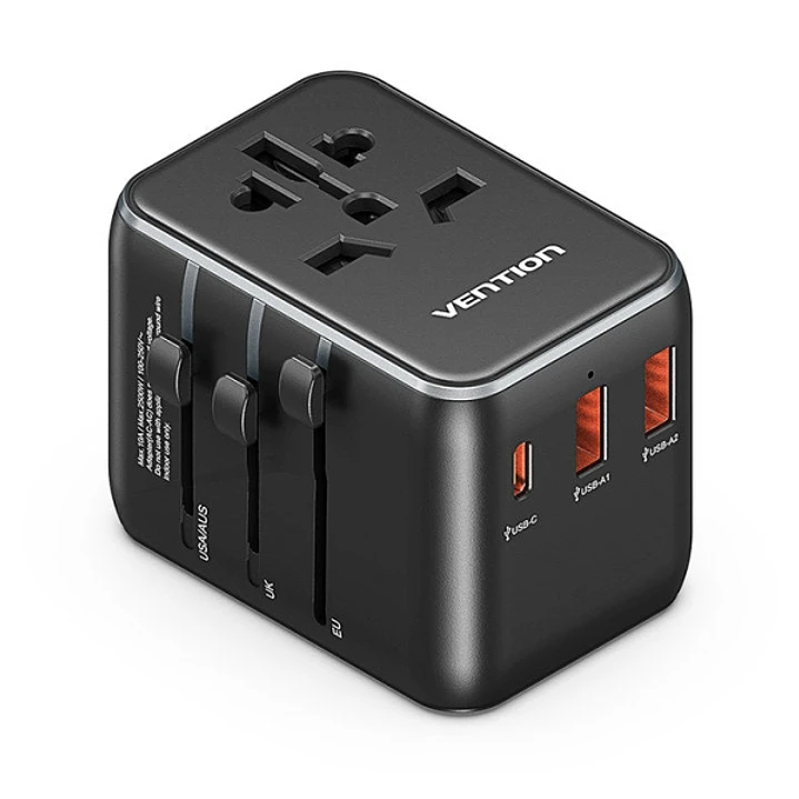 Vention Cargador de Viaje Universal - 1xUSB-C, 2xUSB - 20W - Color Negro 1
