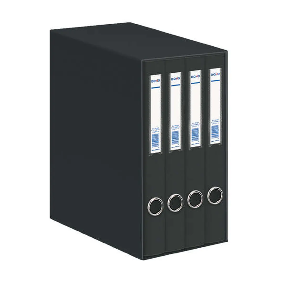 Dohe Oficolor Modulo de 4 Archivadores A4 en Carton Forrado con Polipropileno - Anillas Mixtas de 25mm - Ollao y Tarjetero en el Lomo - Color Negro 1