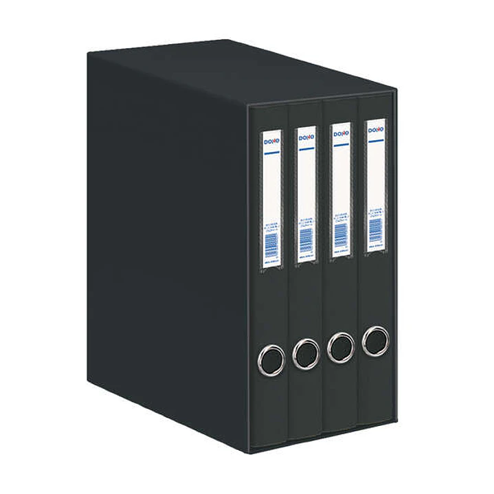 Dohe Oficolor Modulo de 4 Archivadores A4 en Carton Forrado con Polipropileno - Anillas Mixtas de 25mm - Ollao y Tarjetero en el Lomo - Color Negro 1