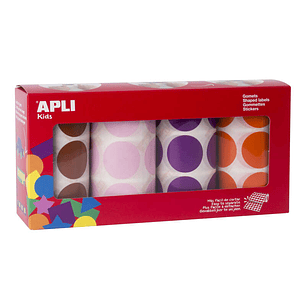 Apli Pack de 4 Rollos de Gomets Redondos Ø 33mm - 708 Gomets por Rollo - Adhesivo Permanente - 2832 Gomets en Total - Ideales para Escuelas Infantiles