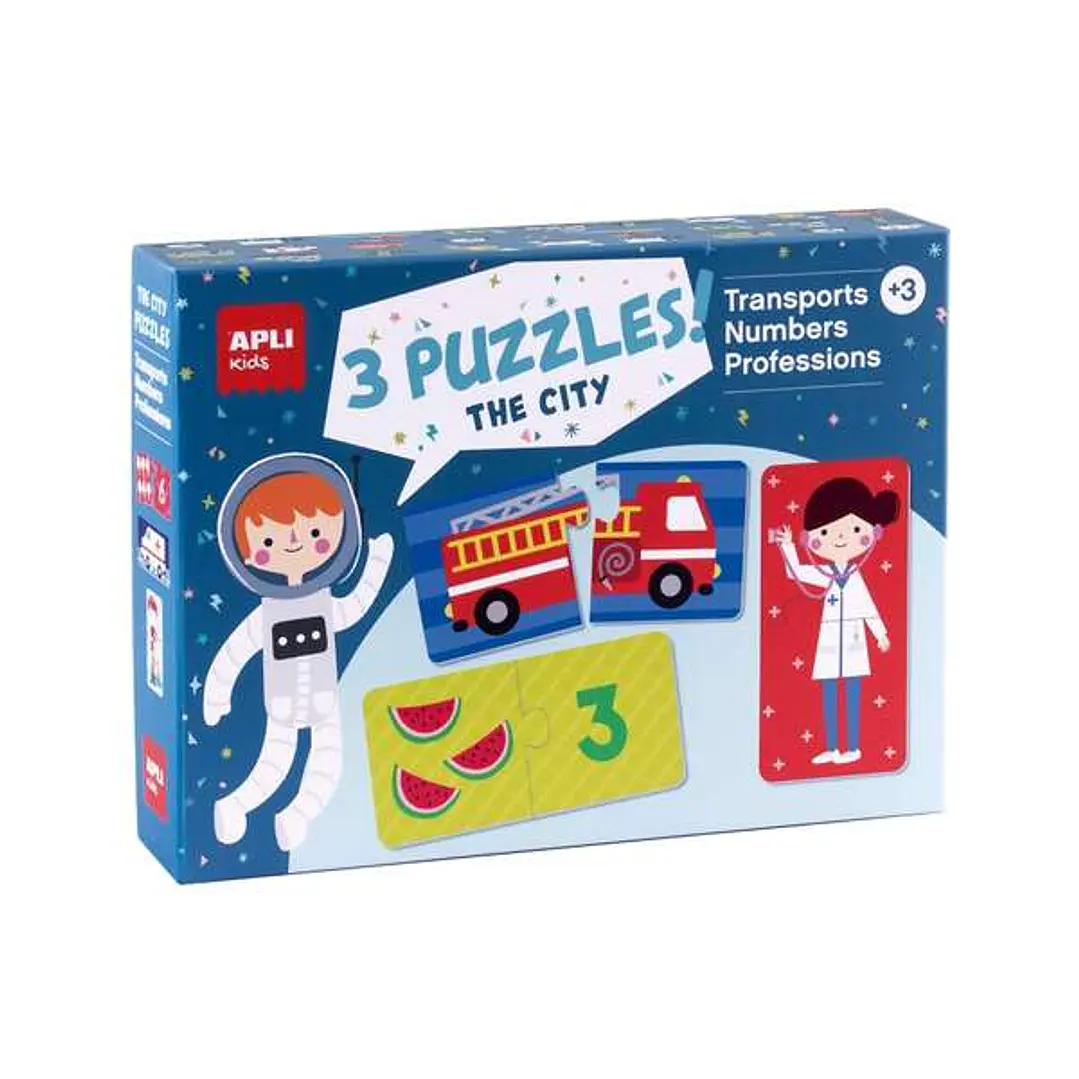 Apli Set de 3 Puzzles: Transporte, Profesiones y Numeros - 24 Piezas por Puzzle, 72 Piezas Total - Recomendado para Niños a partir de 3 Años 1