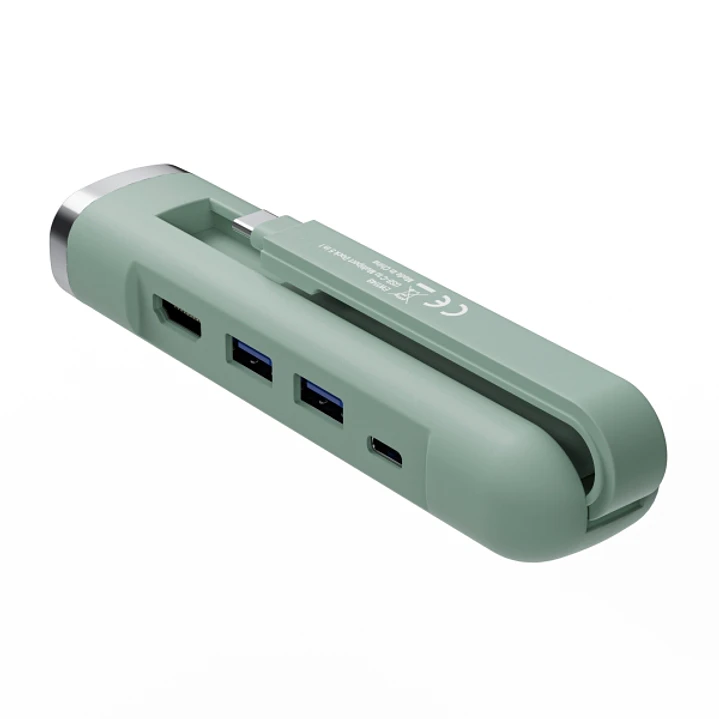 Ewent Hub USB-C 5 en 1 - 1x RJ45 - 1x HDMI 4K - 1x USB-C - 2x USB-A - hasta 1000Mbps - Color Verde Pastel 1