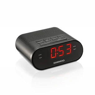Daewoo Radio Reloj Despertador AM/FM - Cable 1.5m - Pantalla LED - Jack 3.5mm - 131x120x58mm - Color Negro