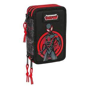 Safta Miles Morales Plumier de 3 Pisos - 37 Piezas - 1.3L - Goma - Lapiz - Boligrafos - Sacapuntas - Reglas - 16 Colores - 14 Rotuladores - Ideal para